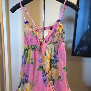 Pink and Yellow Floral Chemise with Spaghetti Straps